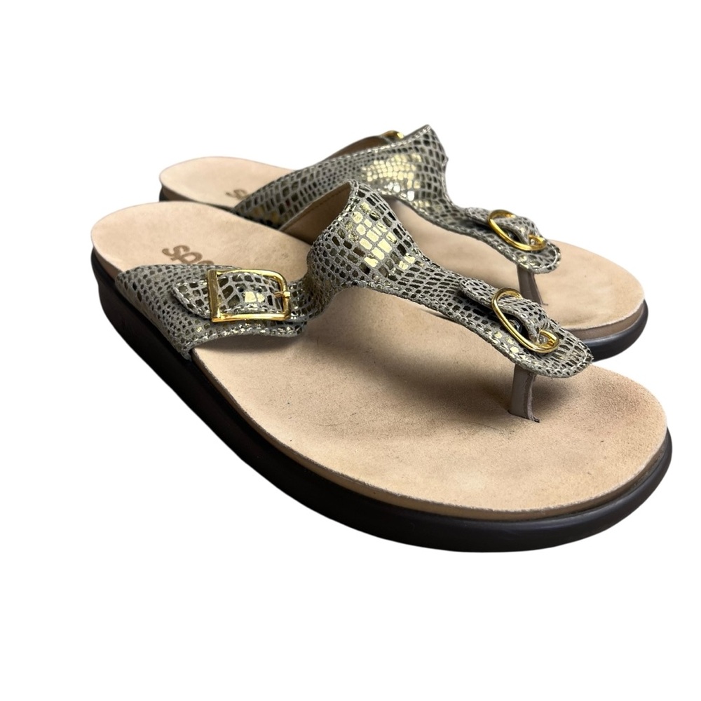 SAS Sanibel‎ T-Strap Slide Comfort Sandals in Olive Gold 8.5